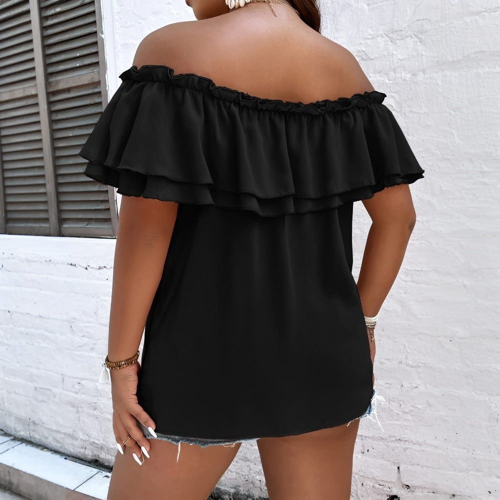 Damen Off-Shoulder Oberteil mit Schleifen-Details und Rüschensäumen Drune