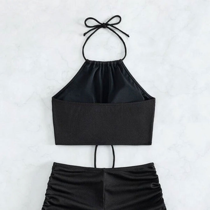 Damen Sportliches Hochgeschlossene Bikini-Set mit Raffungen Drune