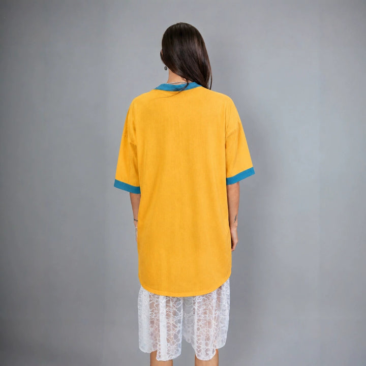 Damen oversized Polo-Tunika mit Kontrastkragen und aufgesetzten Brusttaschen Drune