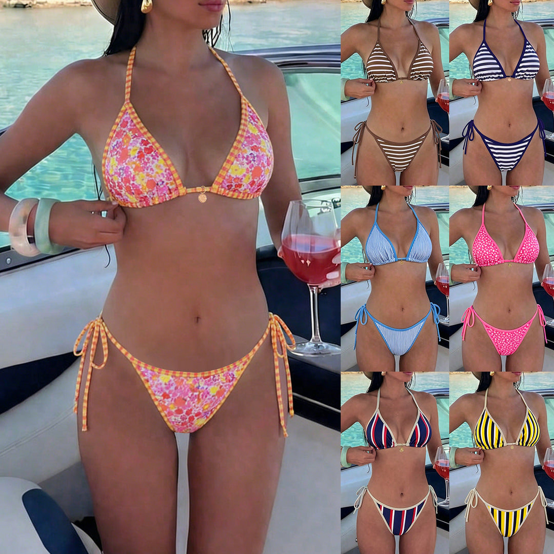 Damen Triangel-Bikini mit floralem Design und verstellbaren Trägern Drune