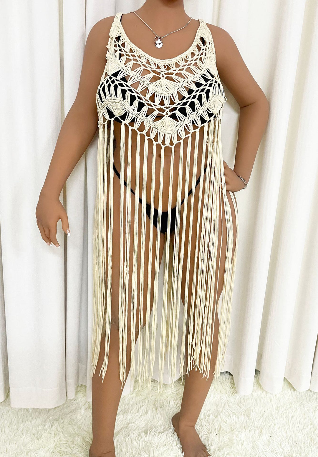 Damen Strandponcho mit Fransen Drune