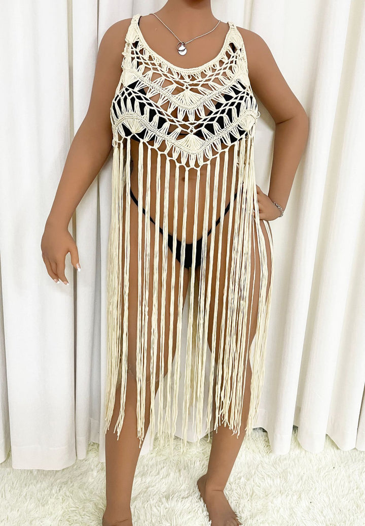 Damen Strandponcho mit Fransen Drune