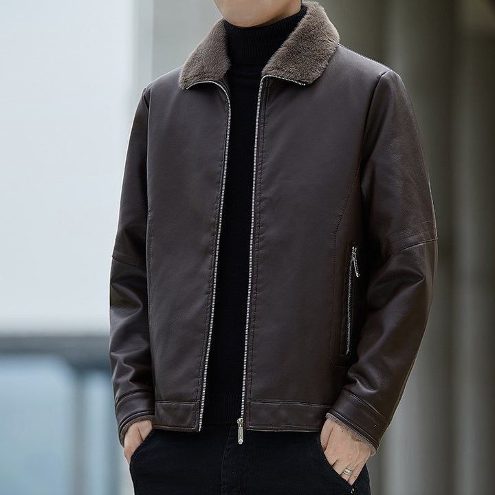 Herren Kunstlederjacke mit Stehkragen Drune