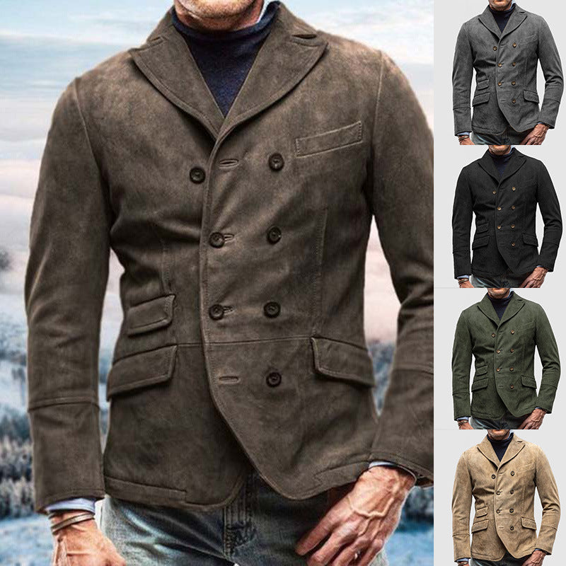 Herren eleganter Wildlederblazer mit doppelter Knopfleiste und praktischen Taschen Drune