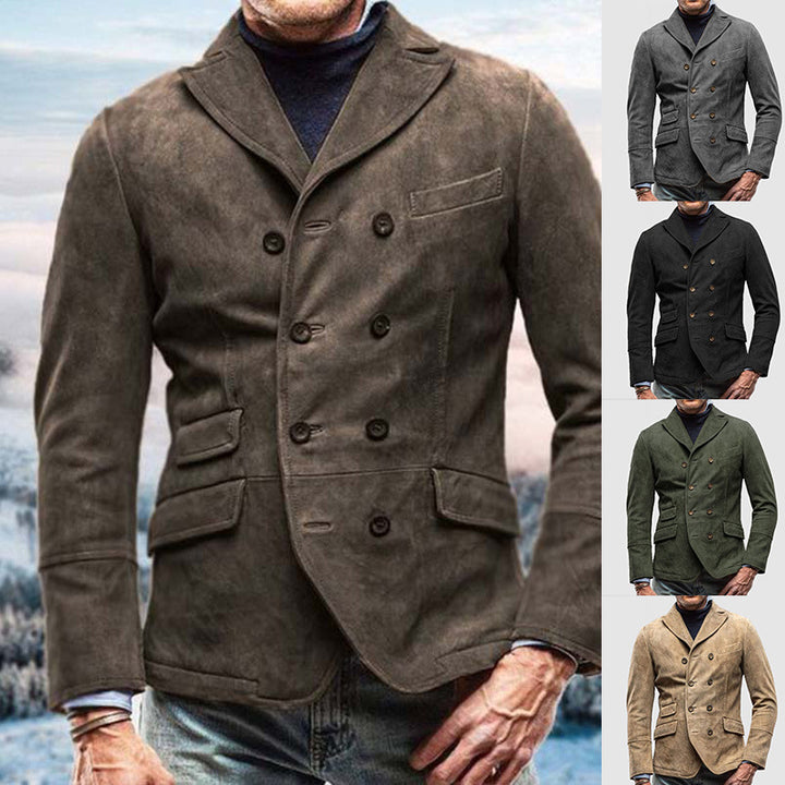 Herren eleganter Wildlederblazer mit doppelter Knopfleiste und praktischen Taschen Drune