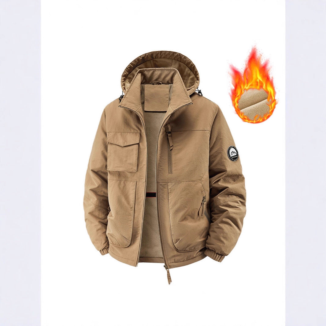 Herren Gefütterte Outdoorjacke mit Fleece-Innenfutter und multifunktionalen Utility-Taschen Drune