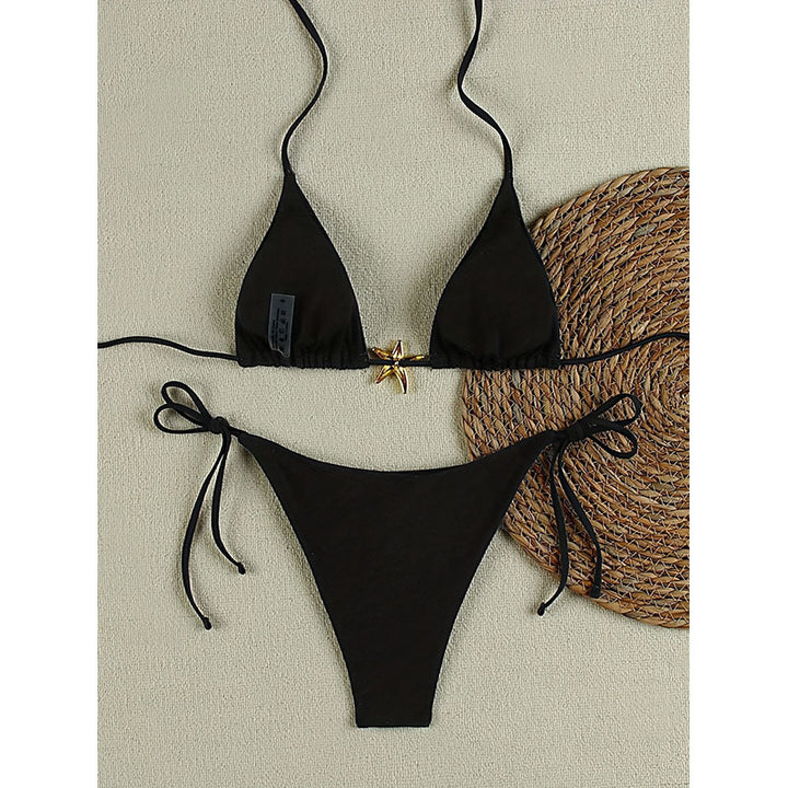 Damen Triangel-Bikini mit goldenen Akzenten und verstellbaren Trägern Drune