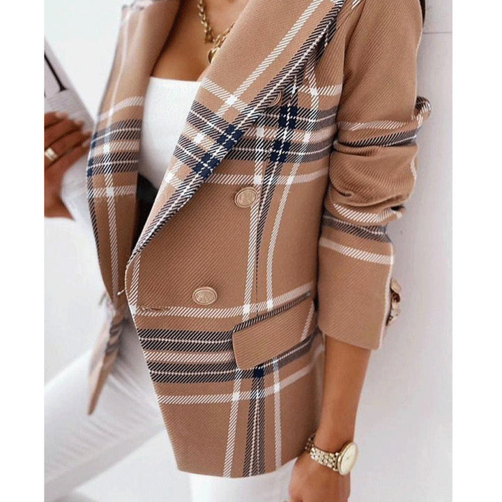 Damen Karierter Blazer mit Doppelreihiger Knopfleiste und Modernem Schnitt Drune