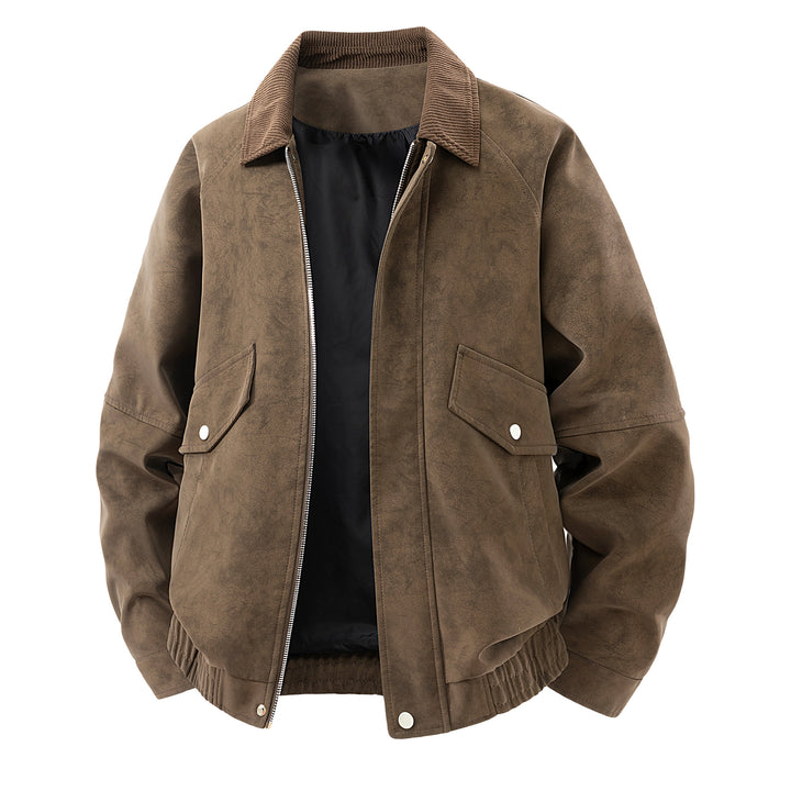 Herren Kurze Wildleder-Bomberjacke mit Cordkragen Drune