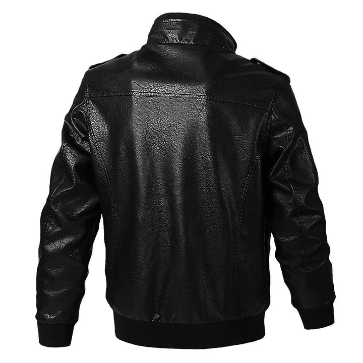 Herren Kunstleder-Pilotblouson im Military-Style mit Schulterpatten und Pattentaschen Drune