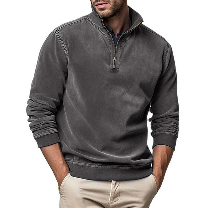Herren Halbzip Sweatshirt mit Stehkragen und Rippbündchen Drune