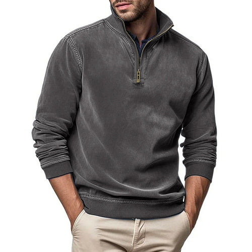 Herren Halbzip Sweatshirt mit Stehkragen und Rippbündchen Drune