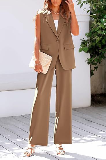Damen ärmelloses Blazer-Set mit weit geschnittenen Hosen Drune