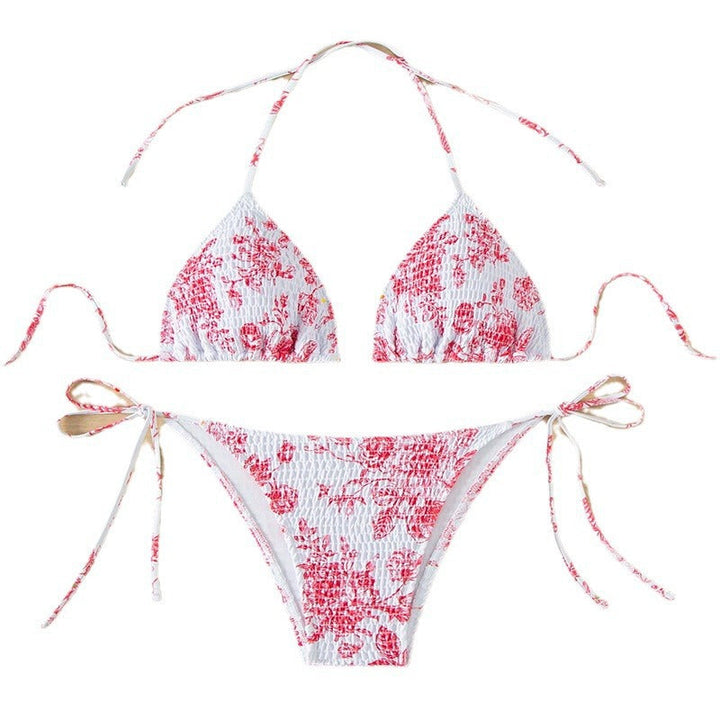 Damen Triangelbikini mit verspieltem Blütenmuster und einstellbaren Bindebändern Drune