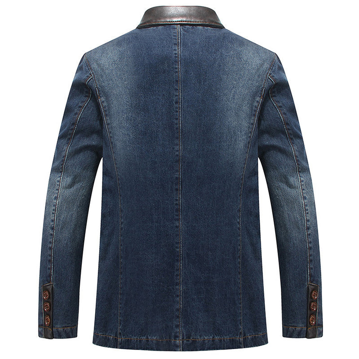 Herren Jeans-Sakko mit Lederimitat-Besatz und Paisley-Futter Drune