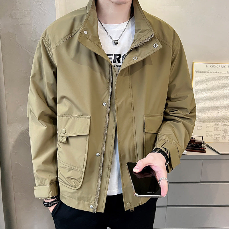 Herren trendige Feldjacke mit praktischen Taschen und verstellbarem Kragen Drune