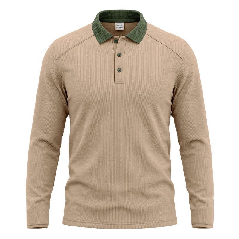Herren Langarm-Poloshirt mit gerippter Kontrastkragen und feiner Waffelstruktur Drune