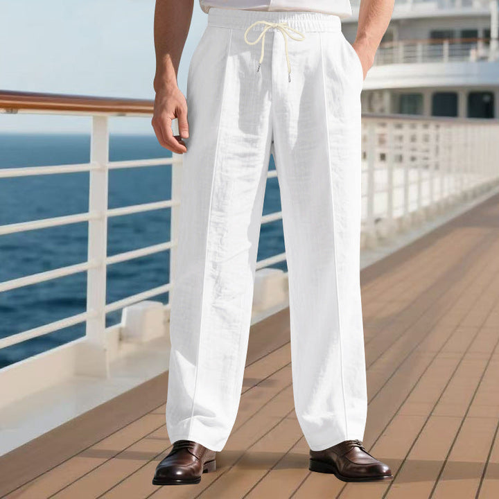 Herren nan legere Leinen-Bundfaltenhose mit elastischem Bund und Kordelzug Drune
