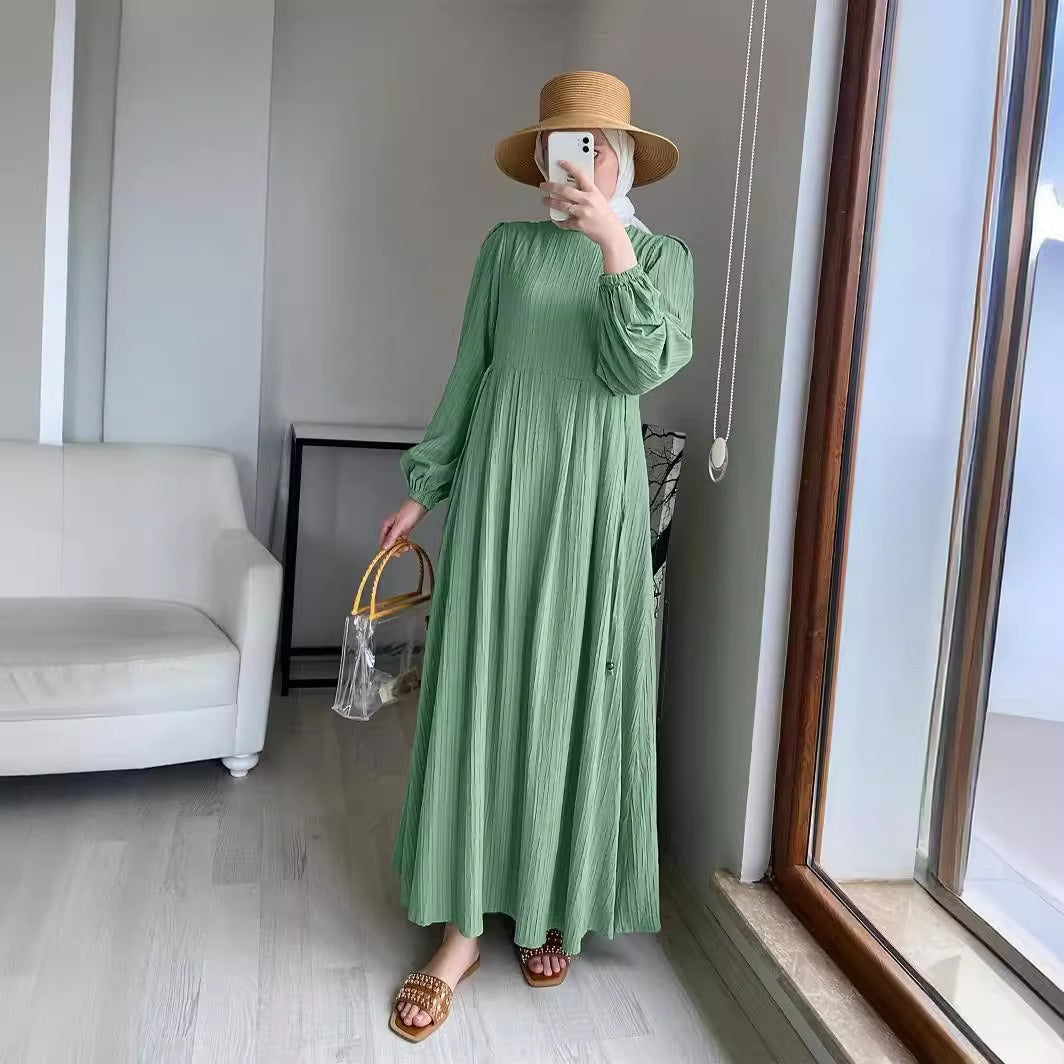 Damen Maxikleid mit elegantem Falten-Design und langen Puffärmeln Drune