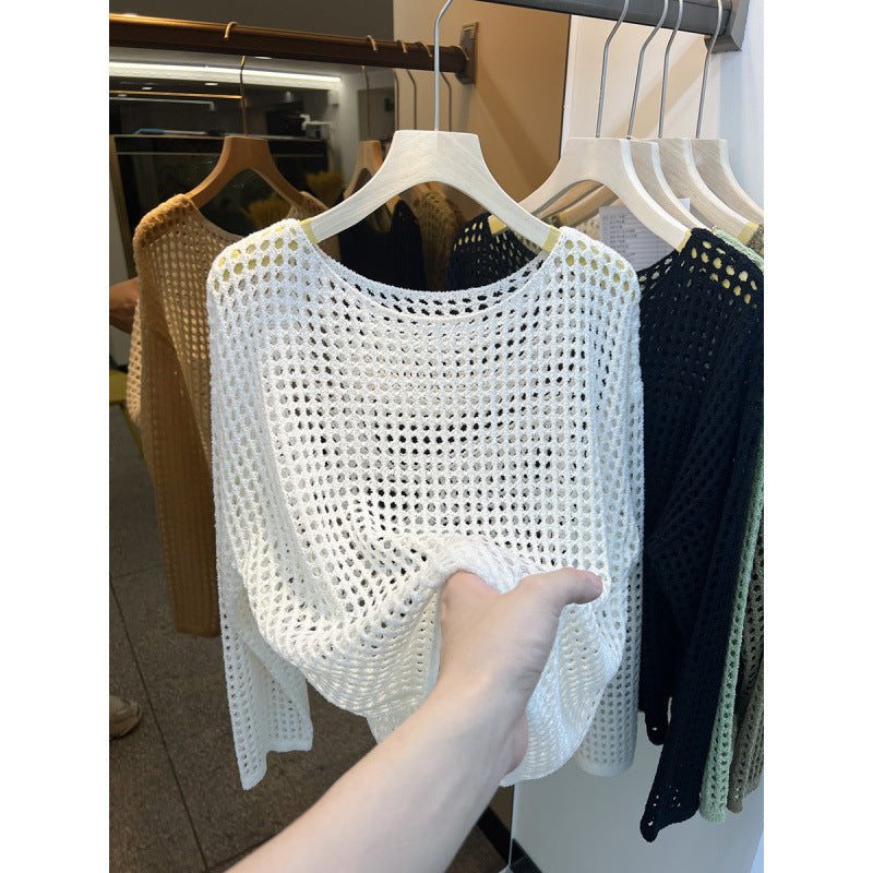 Damen luftiger Strickpullover mit grobem Netzmuster Drune