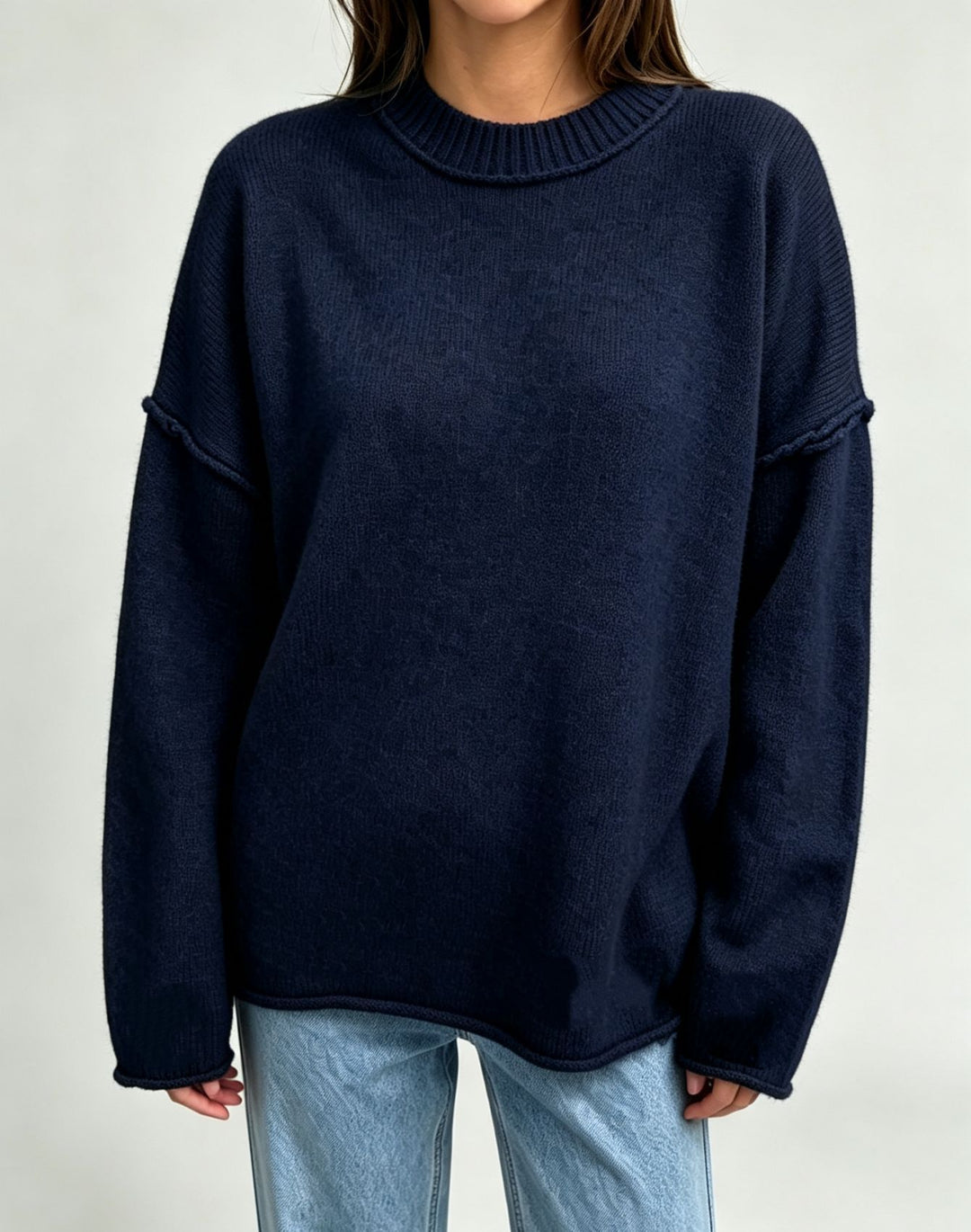 Damen Oversize-Boxy-Pullover mit kurzem Stehkragen und dekorativer Kantennaht Drune