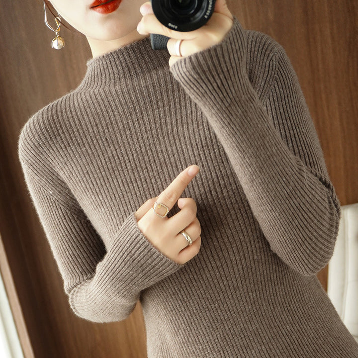 Damen Körperbetonter Rippenstrick-Rollkragenpullover mit Stretch-Effekt Drune
