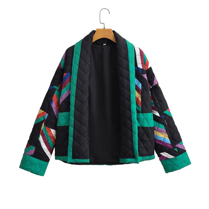 Damen nan gesteppte Kimonojacke mit geometrischem Patchwork und offener Front Drune