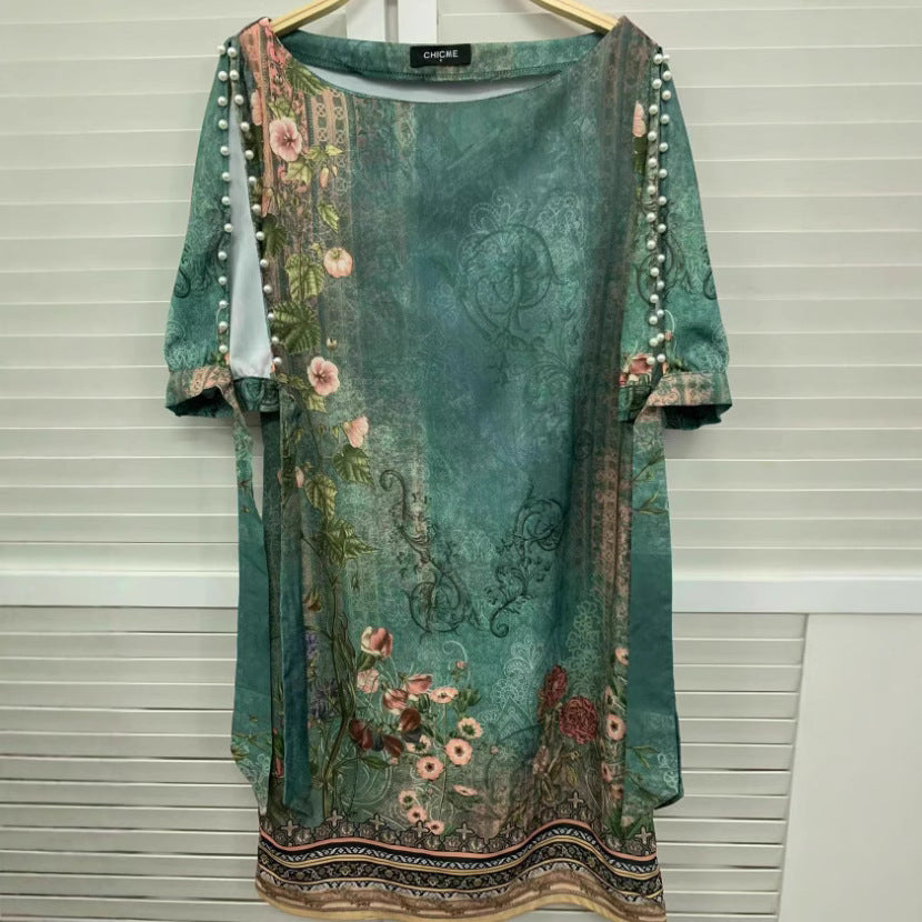 Damen Romantisches Minikleid mit transparenten Ärmeln und verspieltem Blumenmuster Drune