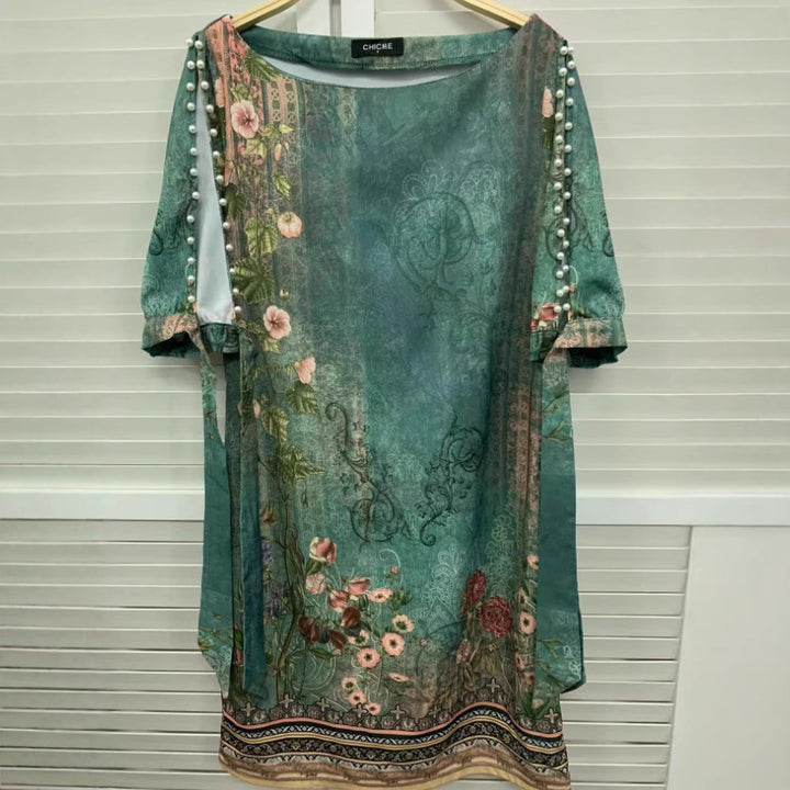 Damen Romantisches Minikleid mit transparenten Ärmeln und verspieltem Blumenmuster Drune