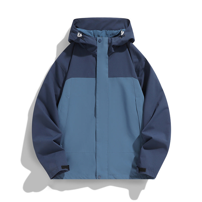 Herren Zweifarbige Softshell-Fieldjacke mit Kapuze, winddichtem Obermaterial und minimalistischen Eingriffstaschen Drune