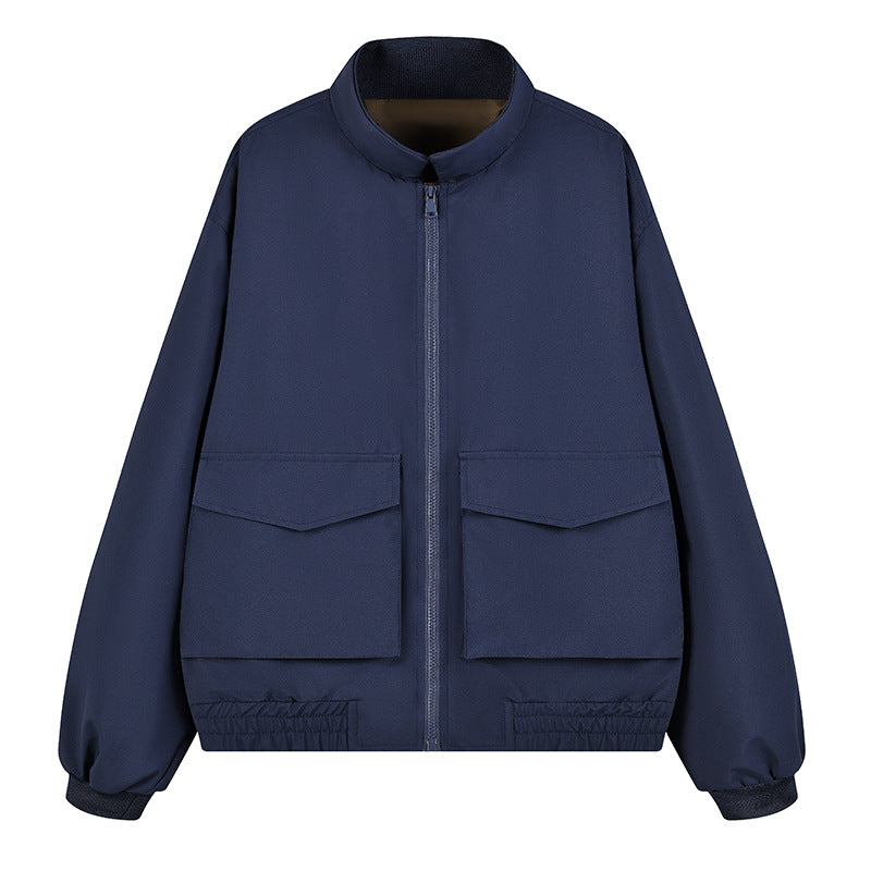 Herren Boxy Utility‑Bomberjacke mit großen Pattentaschen, Stehkragen & Reißverschluss Drune