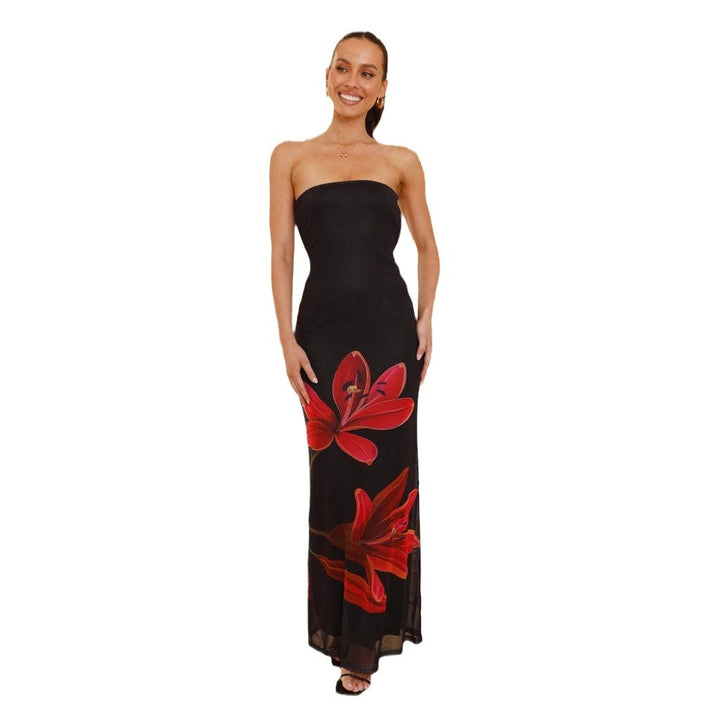 Damen Elegantes Maxikleid mit floralem Druck und gerafftem Oberteil Drune