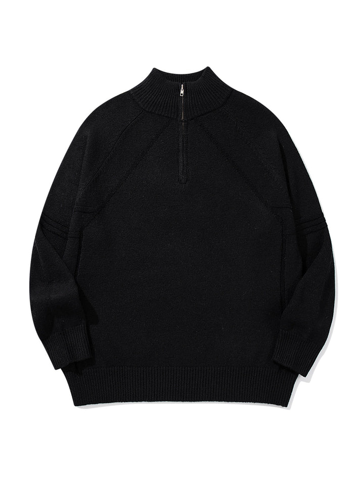 Unisex Halfzip-Strickpullover mit hohem Rippkragen und Raglanärmeln Drune