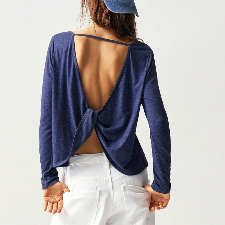 Damen legeres Cropped-Longsleeve mit weiter Oversize-Passform und gerundetem Saum Drune