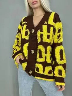 Damen Grobstrick-Cardigan mit kreativem Schriftzug und hochwertigem Material Drune