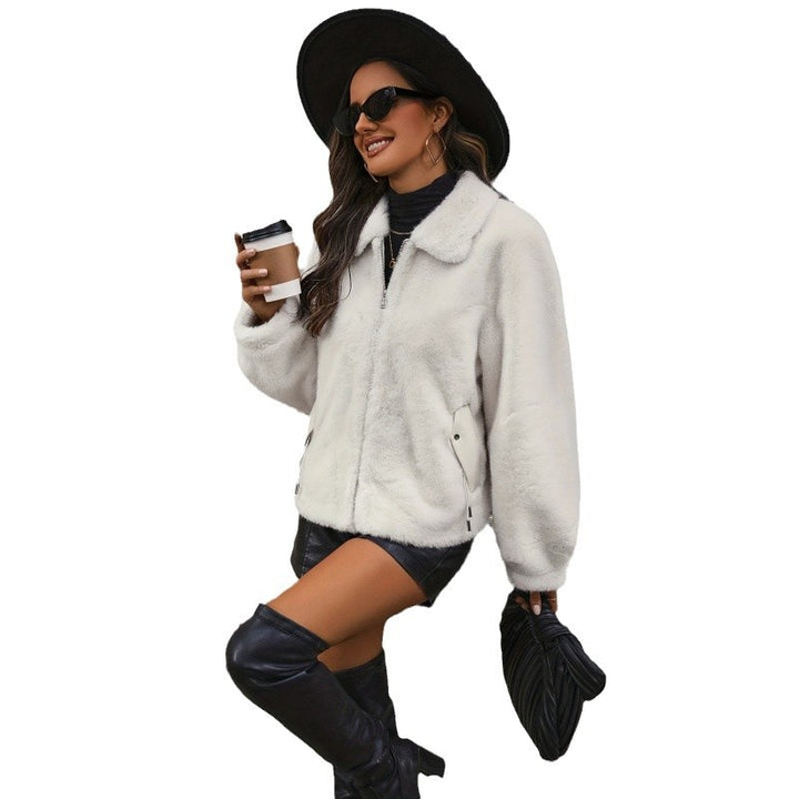 Damen Trendige Kunstpelzjacke mit weit geschnittenen Ärmeln Drune