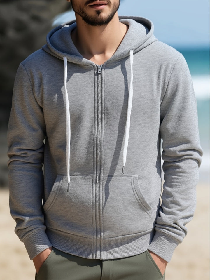 Herren Kapuzen‑Sweatjacke mit durchgehendem Reißverschluss, Kängurutaschen & weichem Futter Drune