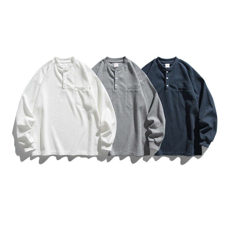 Unisex Oversize Waffel-Henley mit Raglanärmeln und Brusttasche Drune