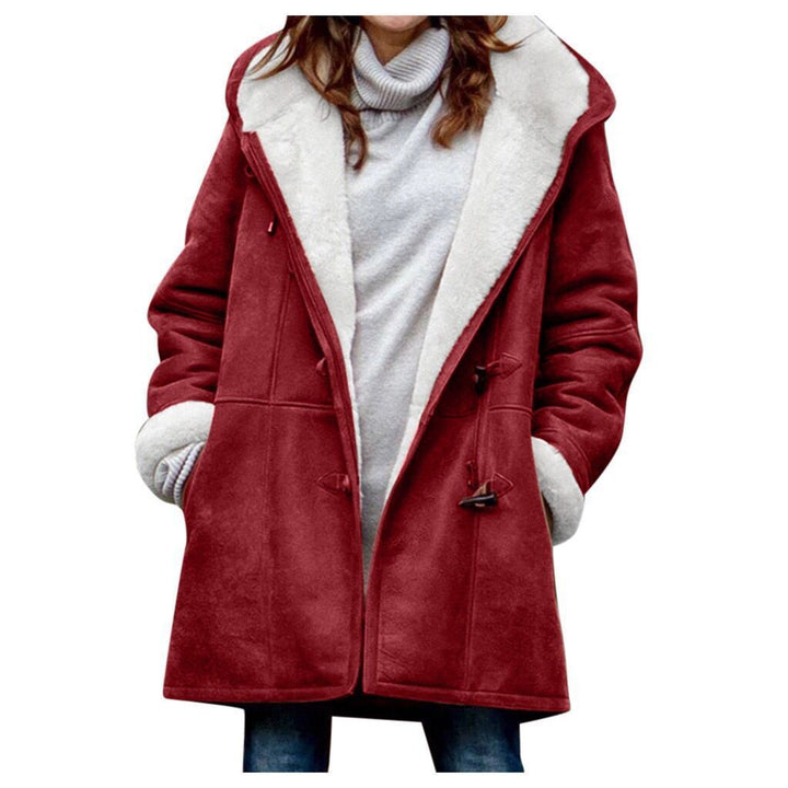 Damen Kapuzen-Dufflecoat mit Kunstfellbesatz und KnDruneelverschlüssen Drune