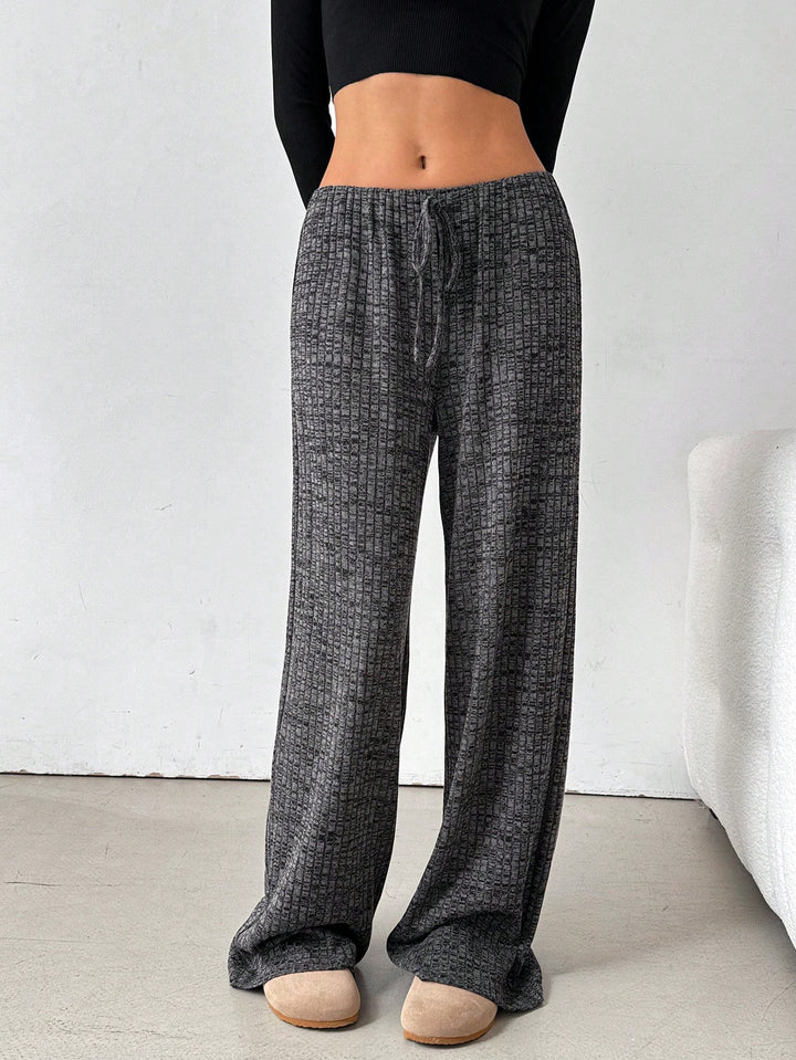 Damen Loungewear-Hose mit weitem Bein, geripptem Feinstrick und Kordelzug Drune