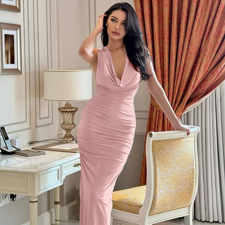 Damen Elegantes Maxikleid mit raffinierten Drapierungen Drune