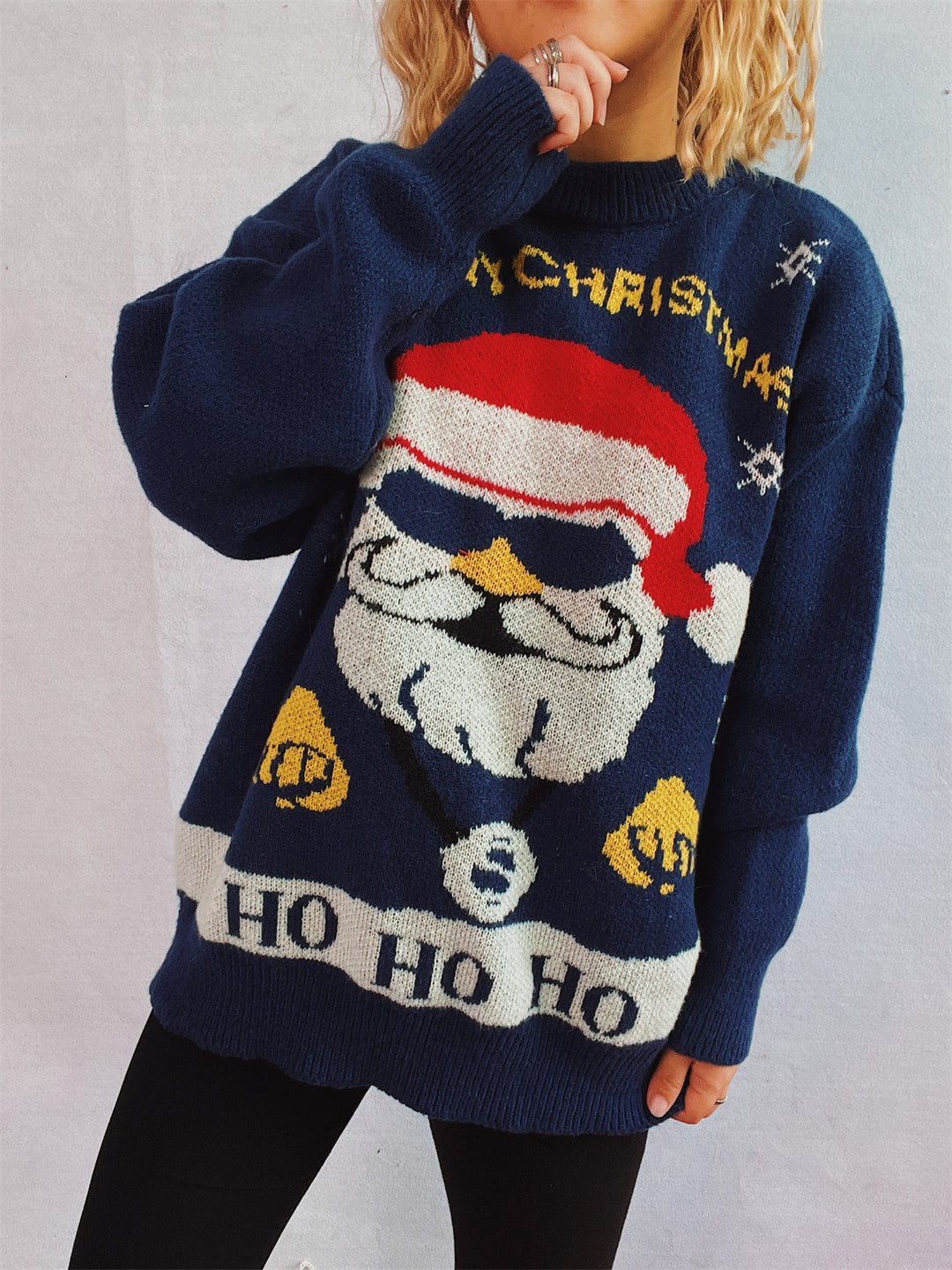 Damen weihnachtlicher Pullover mit festlichem Santa-Motiv und lockerer Passform Drune