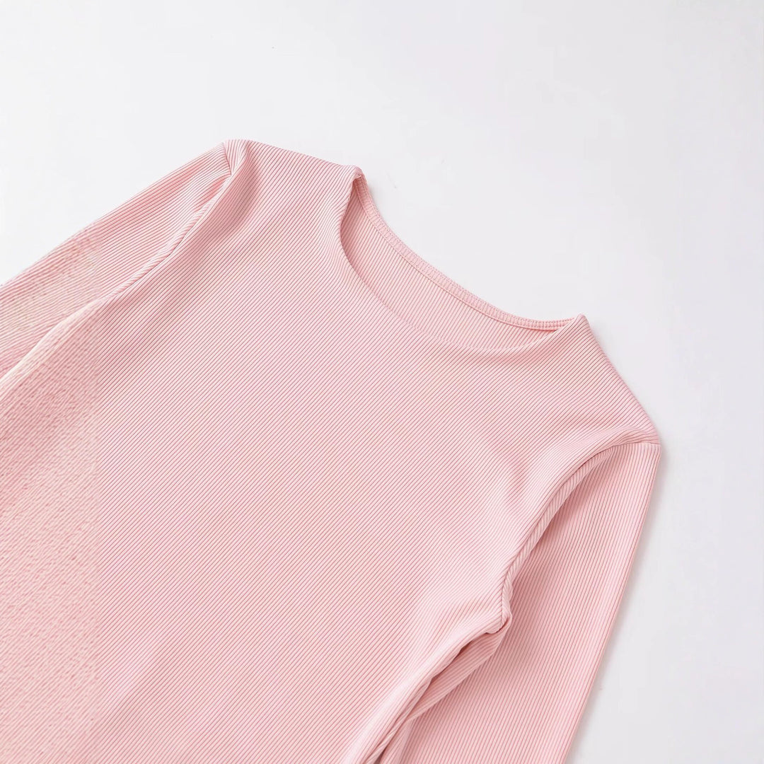 Damen Figurbetontes Rippshirt mit Carmenausschnitt und ausgestellten Schlagärmeln Drune