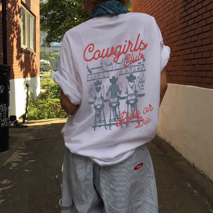Damen Oversize T-Shirt mit Retro Cowgirl-Motiv Drune