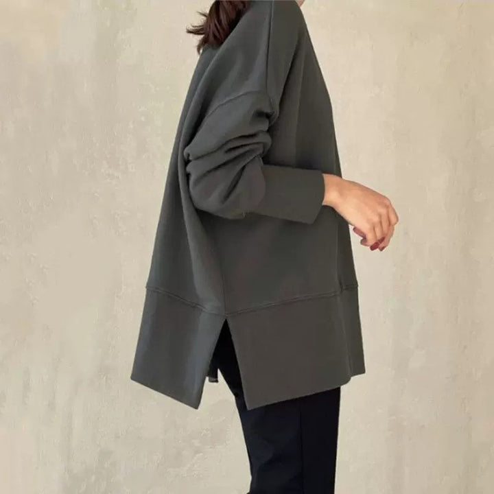 Damen Boxy-Sweatshirt mit verlängerter Saumblende, seitlichen Schlitzen und Raglanärmeln Drune