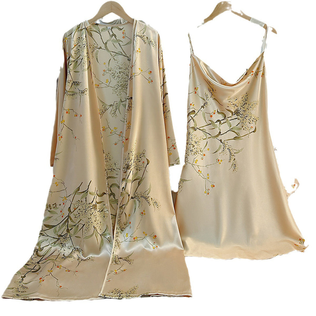 Damen Satin-Kimono und Nachthemd-Set mit floralem Design Drune