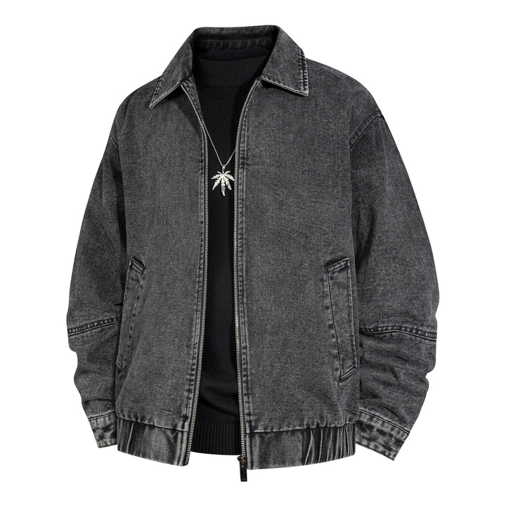 Herren Oversized Vintage-Jeansjacke mit durchgehendem Metallreißverschluss Drune