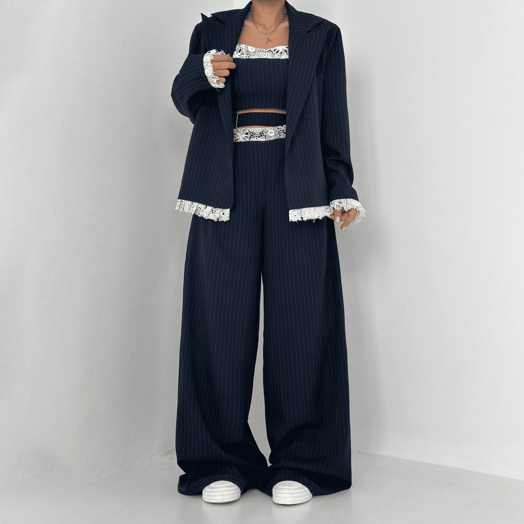 Damen Elegantes Zweiteiliges Set mit Spitzen-Details Drune