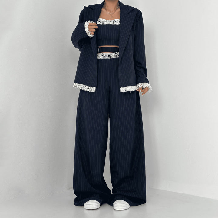 Damen Elegantes Zweiteiliges Set mit Spitzen-Details Drune
