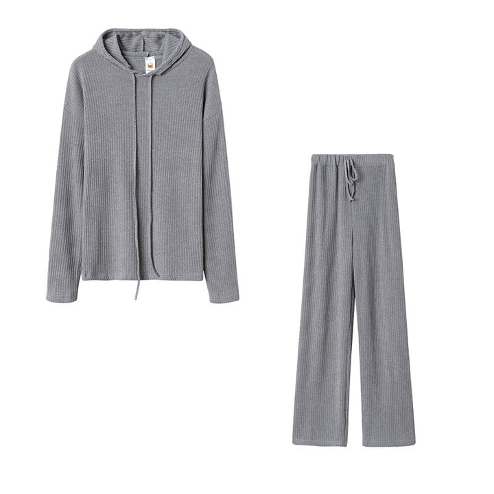 Damen Relaxed Fit Sweater-Set mit Kapuze und weiten Hosen Drune